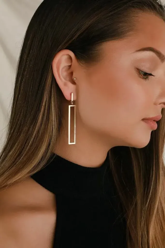 Brincos Dourados Geométricos Retângulares