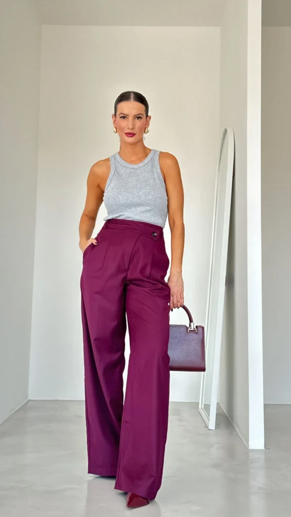 Calça Cintura Alta Alfaiataria Burgundy
