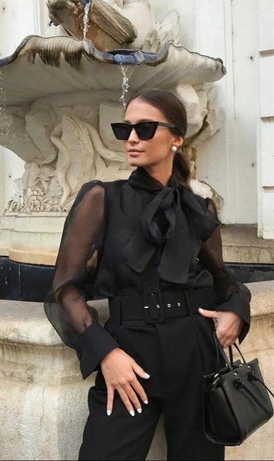 Chemise Gola Laço Manga Transparente