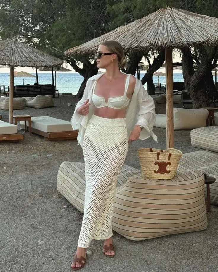 Chemise Transparente Saída Crochet e Bikini