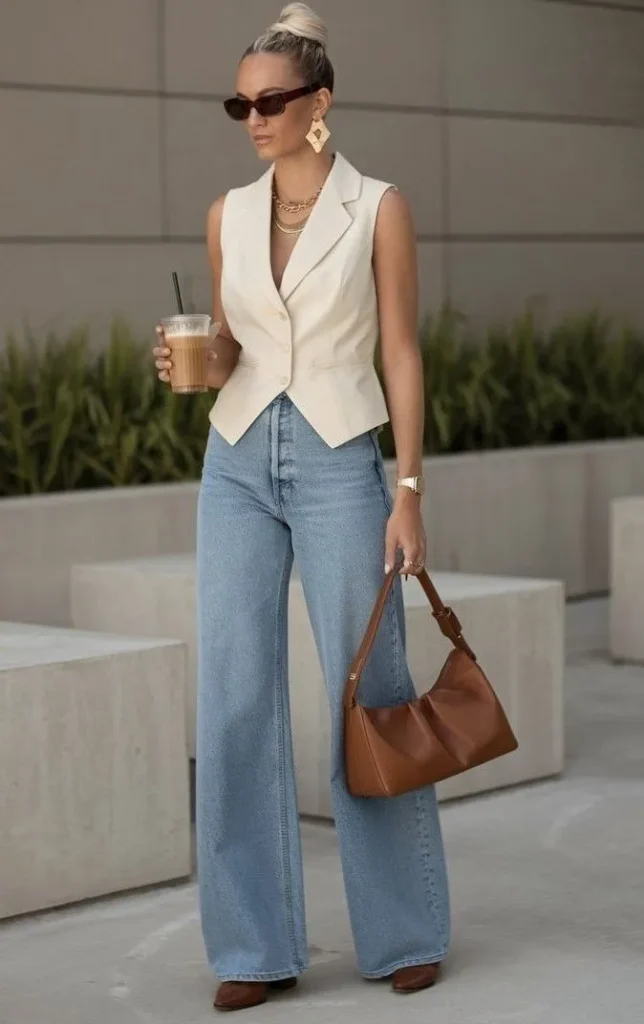 Colete Alfaiataria Branco com Jeans