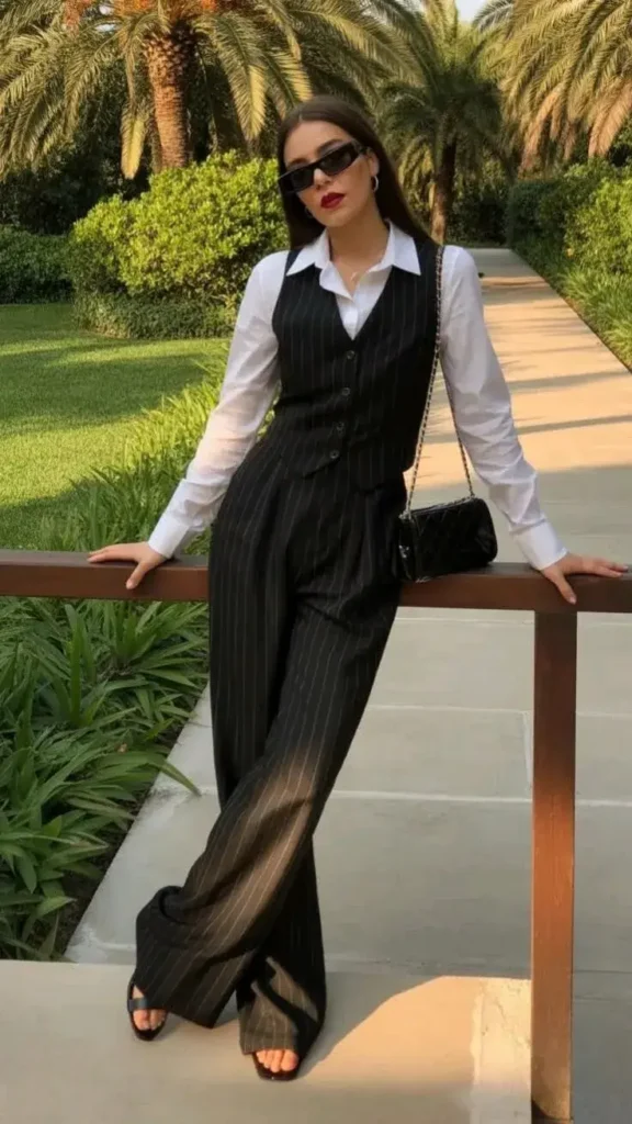 Colete Alfaiataria Riscado de Giz com Camisa Branca Lisa