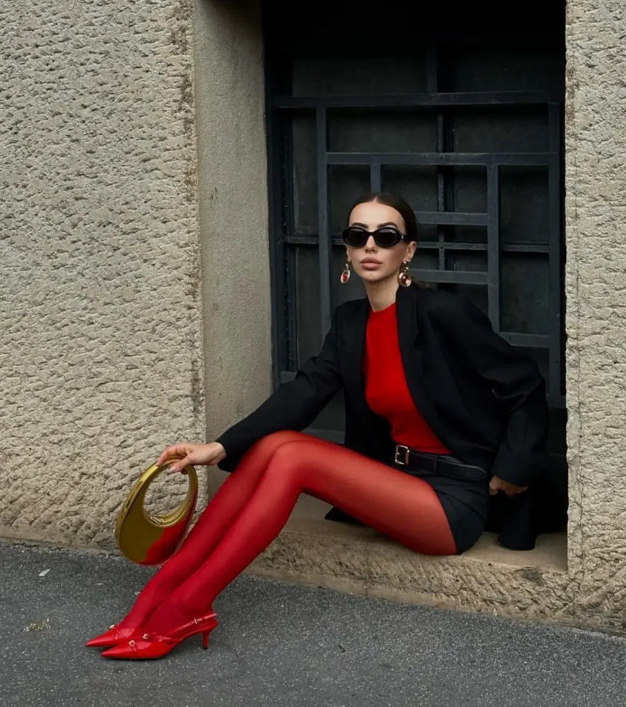 Meia Calça vermelha Cherry-Red