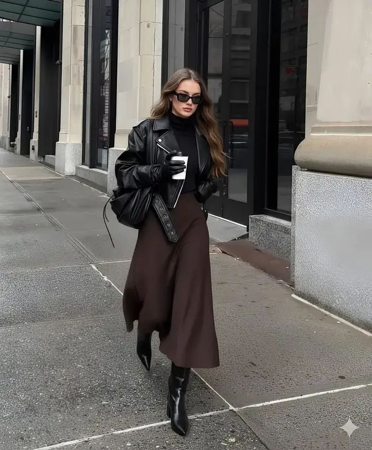 Saia A com Jaqueta e Bota de Couro