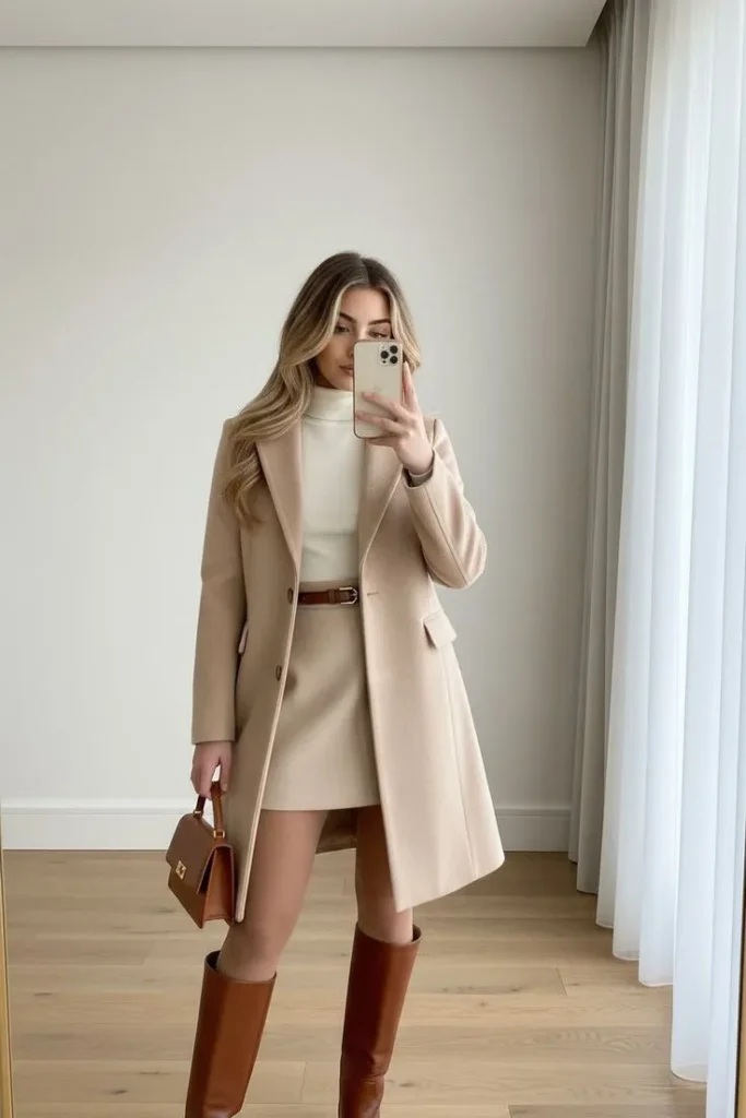 Saia Reta Curta com Meia e Casaco Pesado