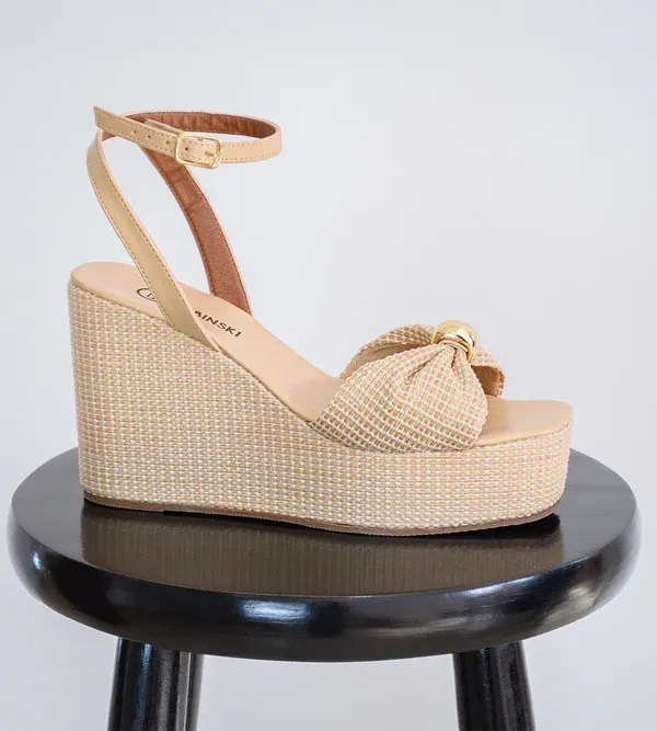 Sandália Anabela Ráfia Nude
