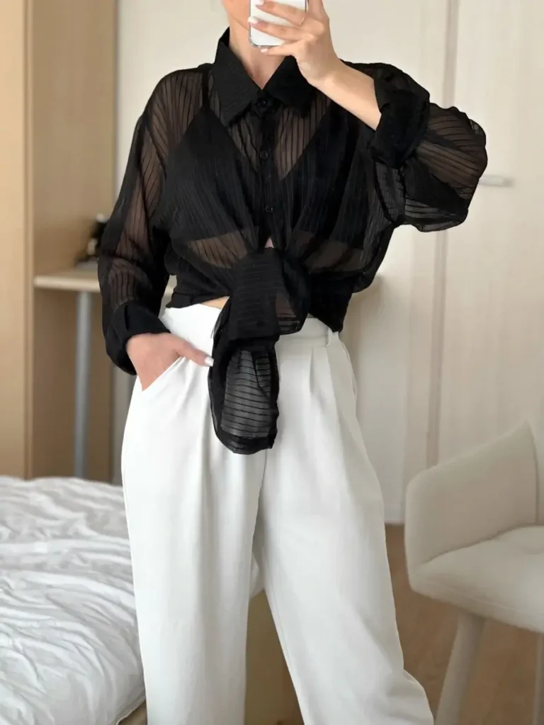 blusa preta transparente