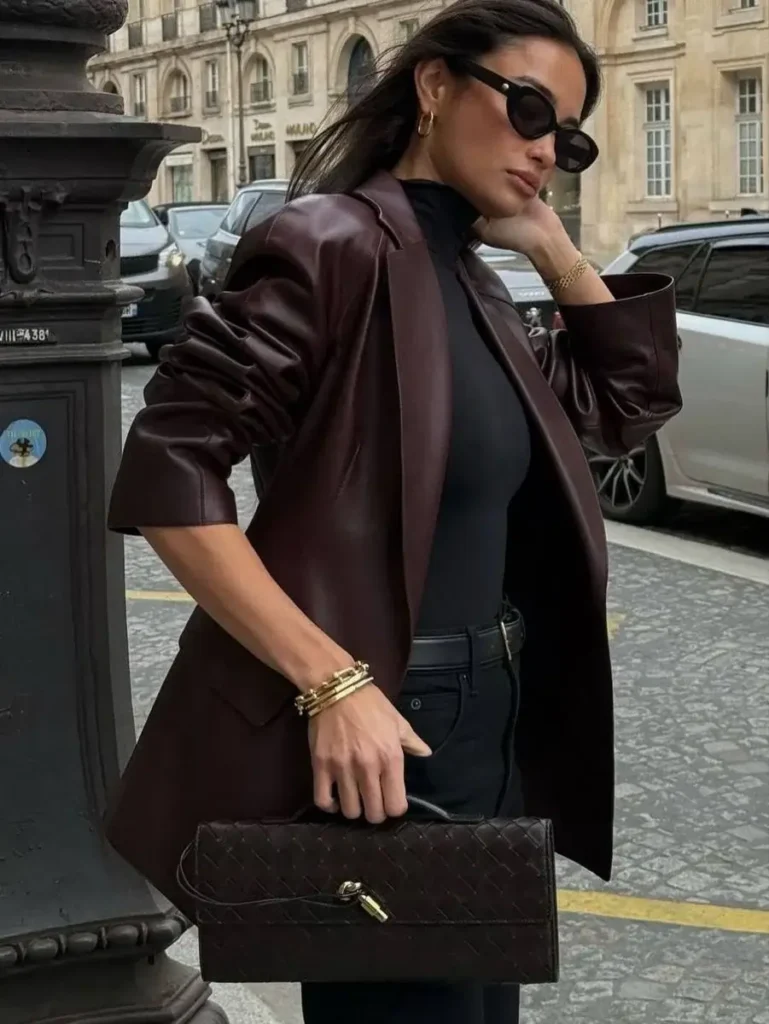 Blazer de Couro Burgundy Oversized