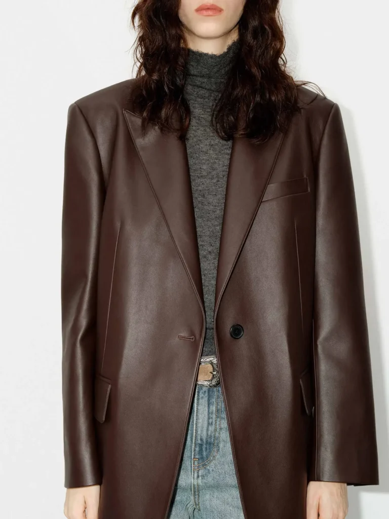 Blazer de Couro Marrom Oversized