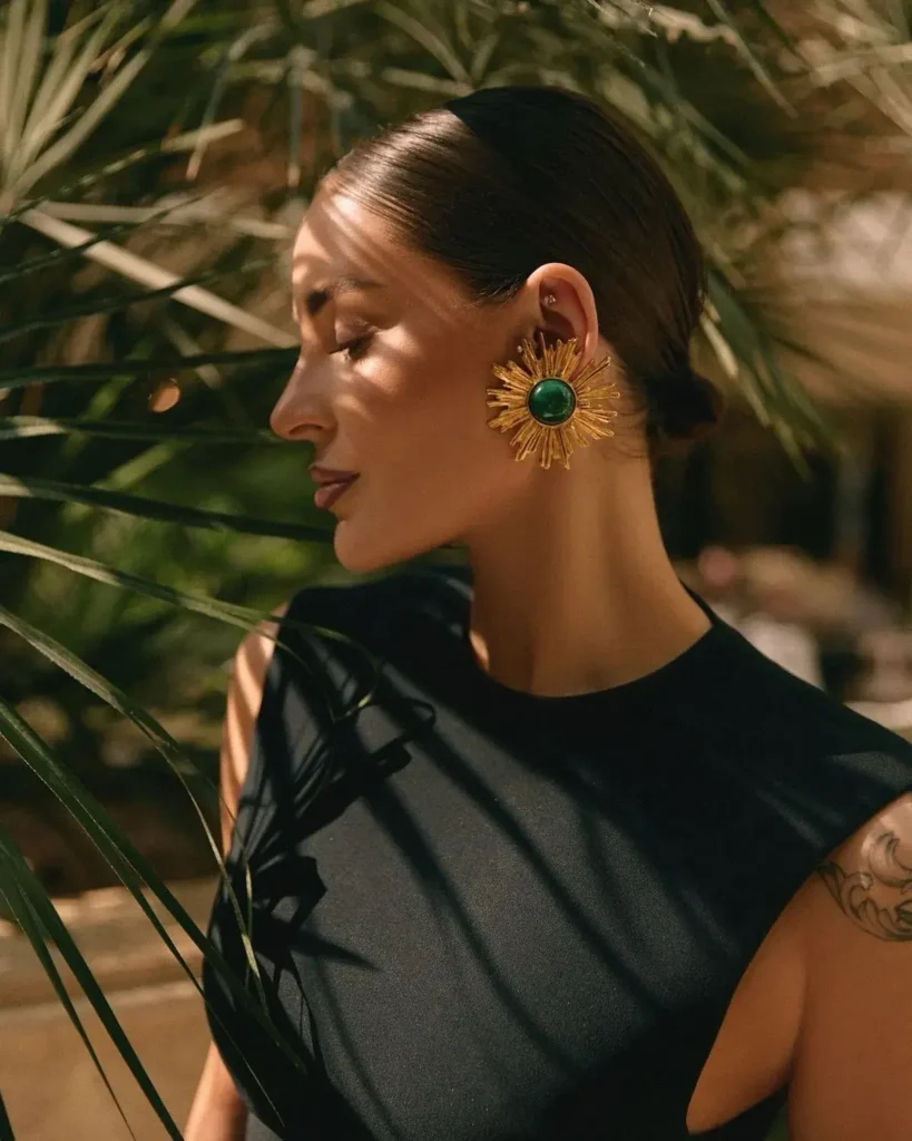 Brincos Statement Sol Dourado e Verde