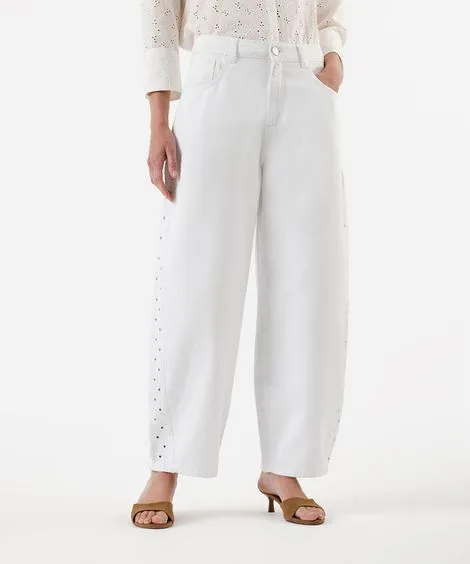 Calça Barrel Sarja Clara Feminina - C&A