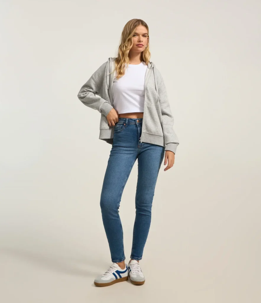 Calça Skinny Jeans com Cintura Alta e Puídos nos Bolsos Azul Renner