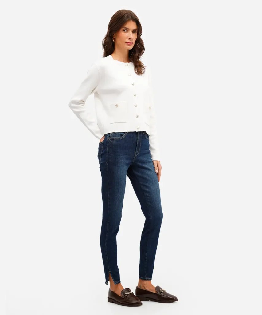 Calça Skinny Jeans com Fendas Azul - C&A