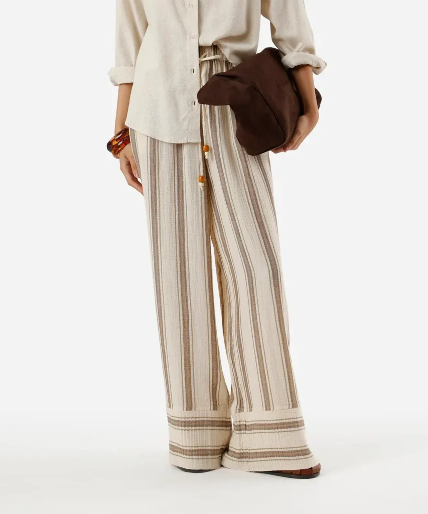 Calça Wide Leg Feminina Cós Elástico Listrada - C&A