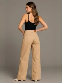 Calça-wide-leg-feminina-tex-jeans-em-algodão-bege- Dafiti