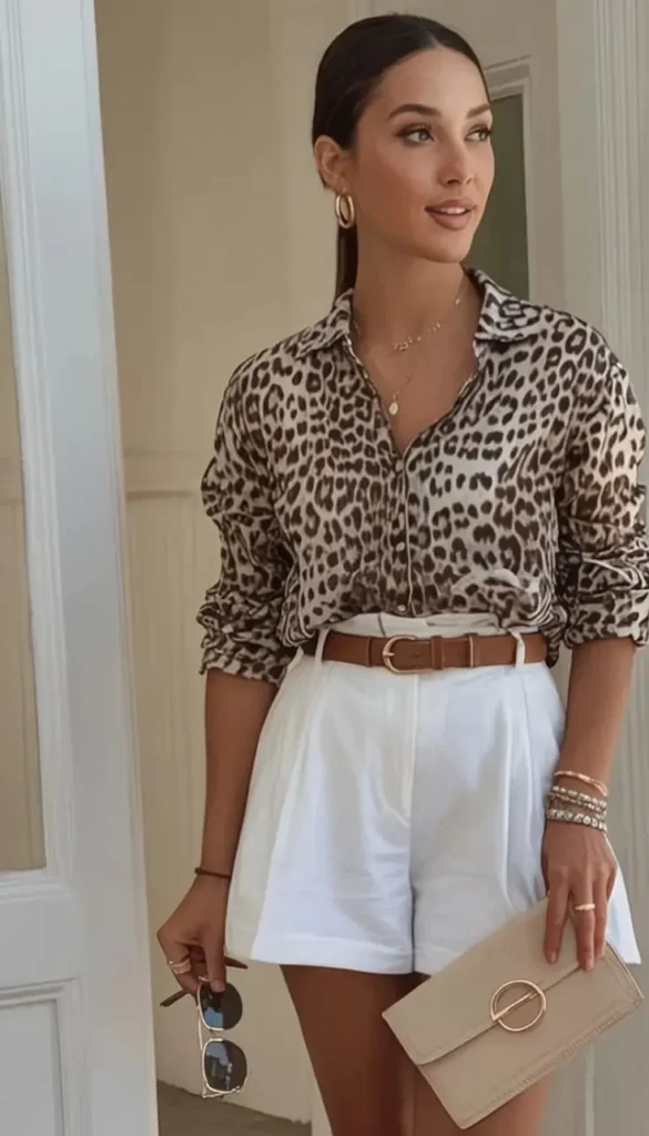 Chemise de Onça com Short Alfaiataria Branco e Cinto