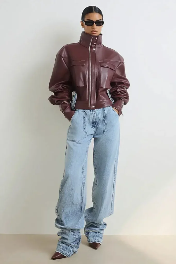 Jaqueta Oversized Burgundy Couro