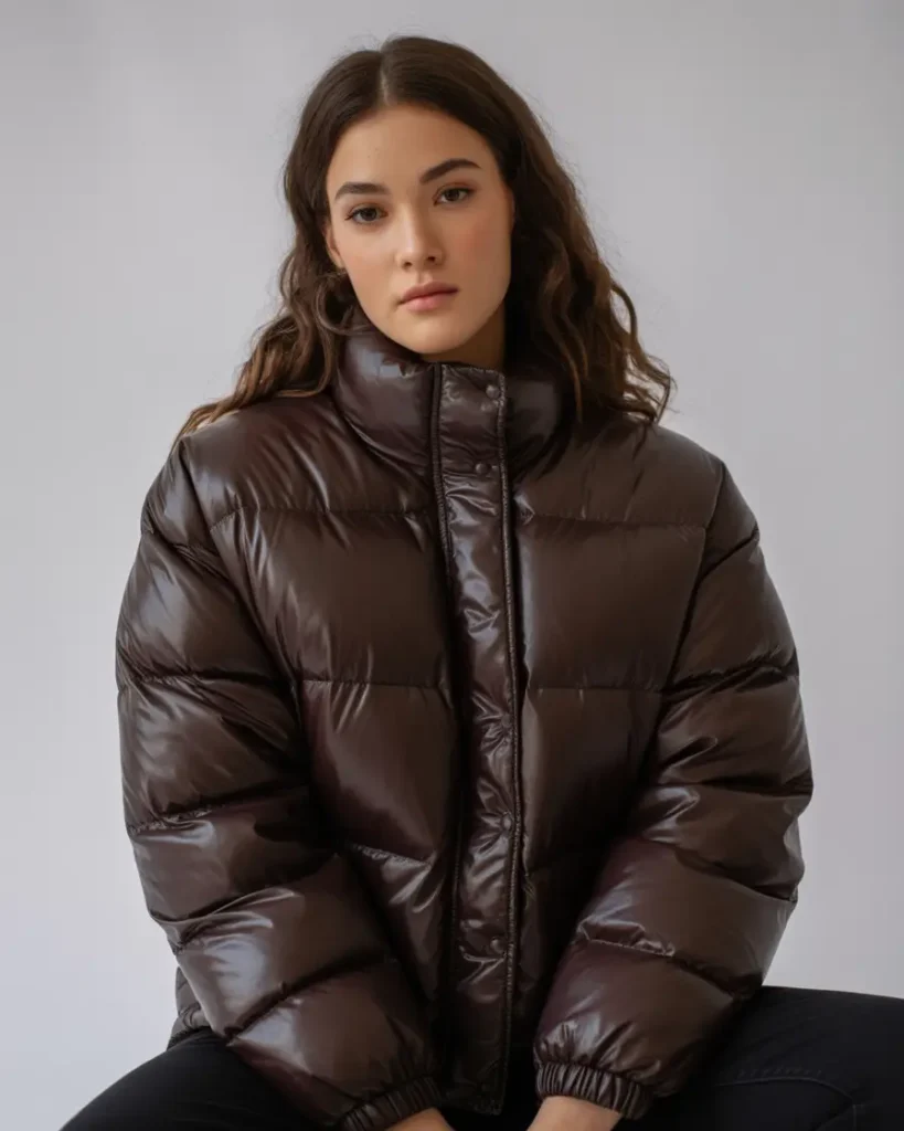 Jaqueta Puffer Marrom Oversized