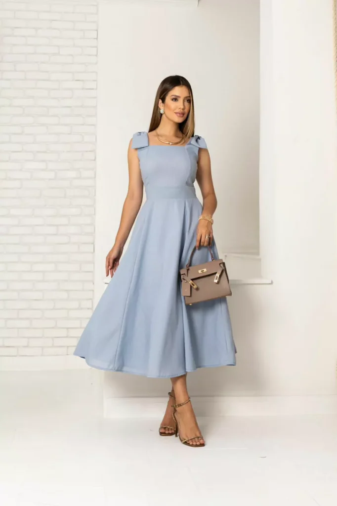 Vestido Midi Acinturado Azul