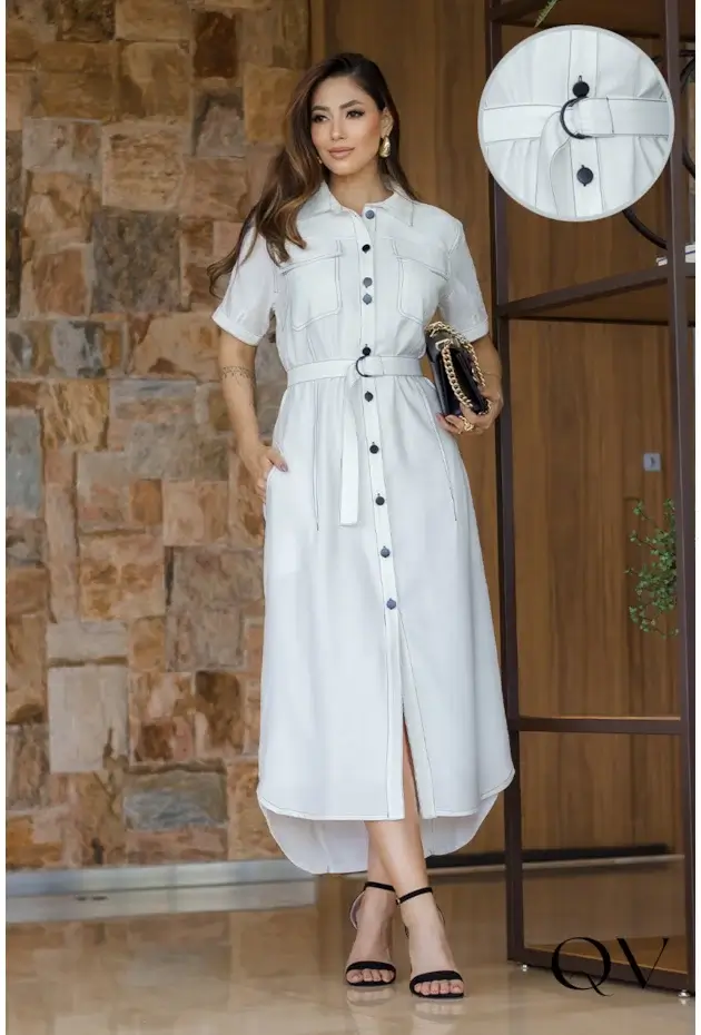 Vestido chemise midi alfaiataria