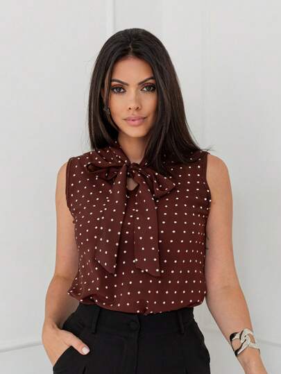 Blusa Poá Marrom com Laço