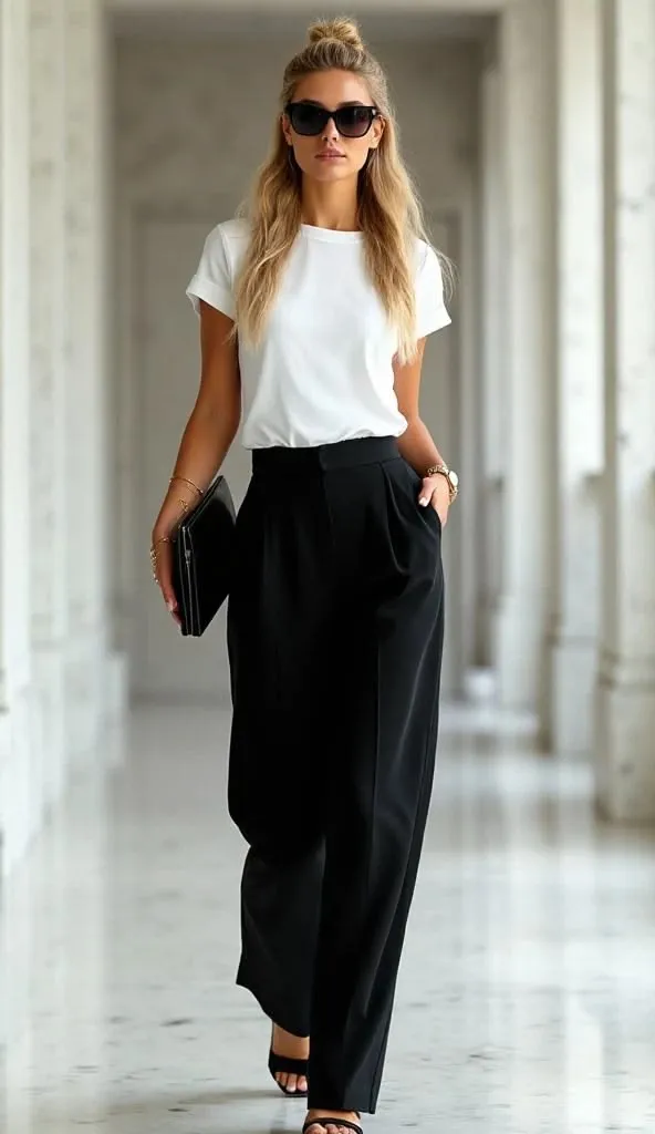 Calça Preta com Camisa Branca