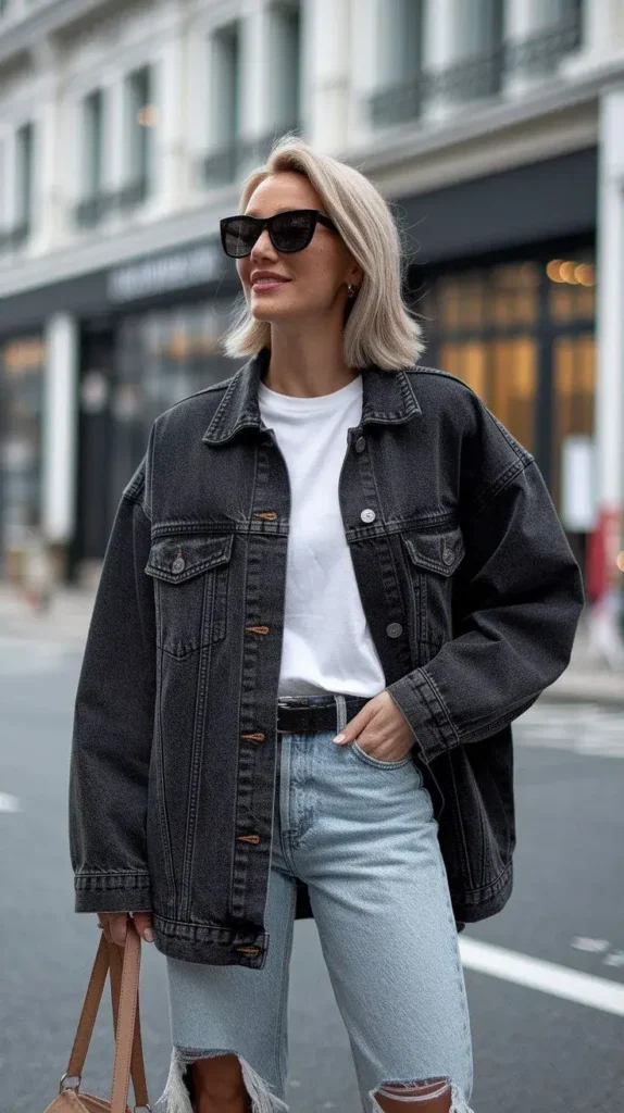 Jaqueta Jeans Escura Oversized