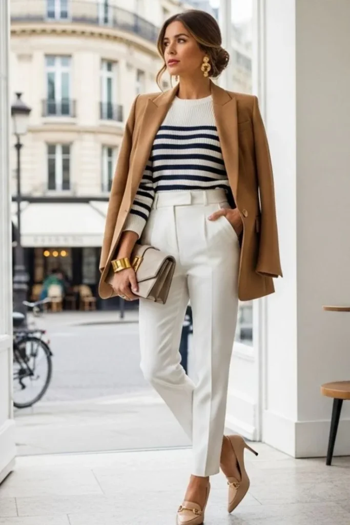 Blazer Marrom + Camisa Tricot e Calça de Alfaiataria