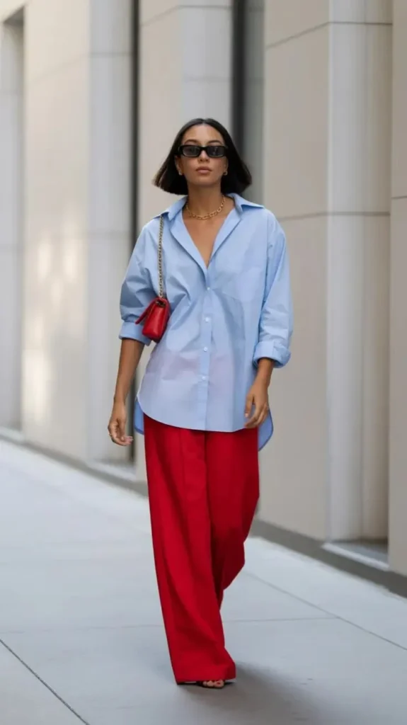 Camisa Azul e Calça Vermelha