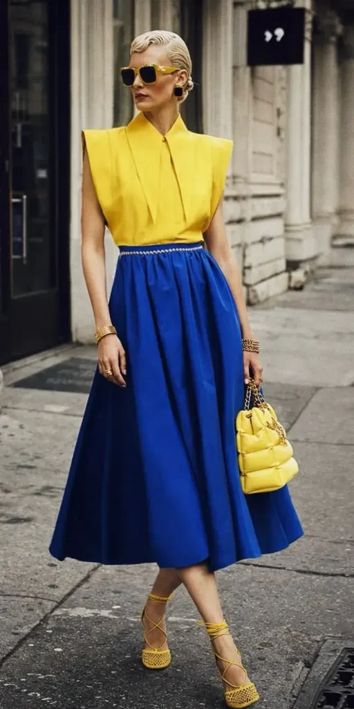 Saia Azul com Camisa Amarela