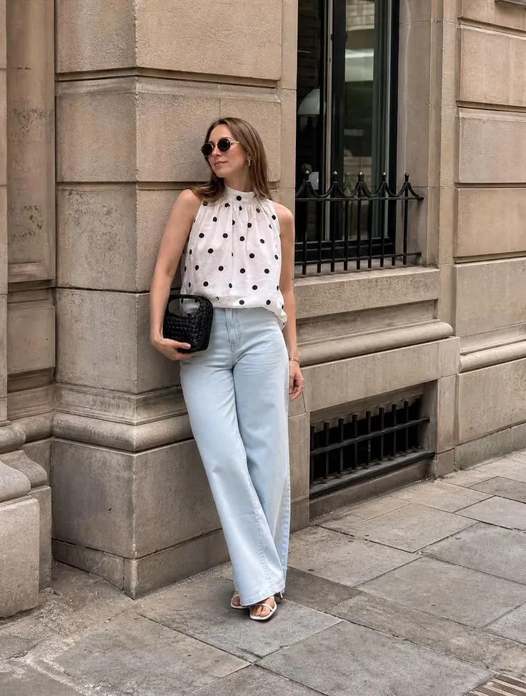 Camisa Poá Branca com Jeans