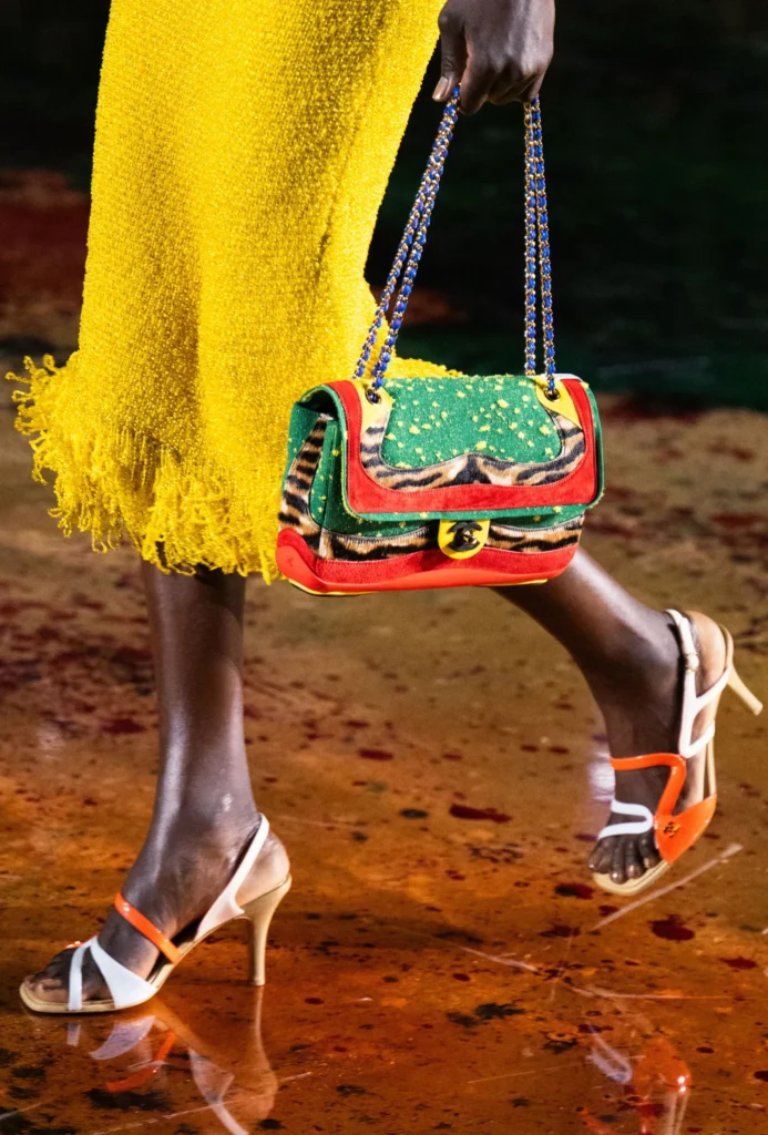 Bolsa Chanel Colorida Verde Laranja Animal Print